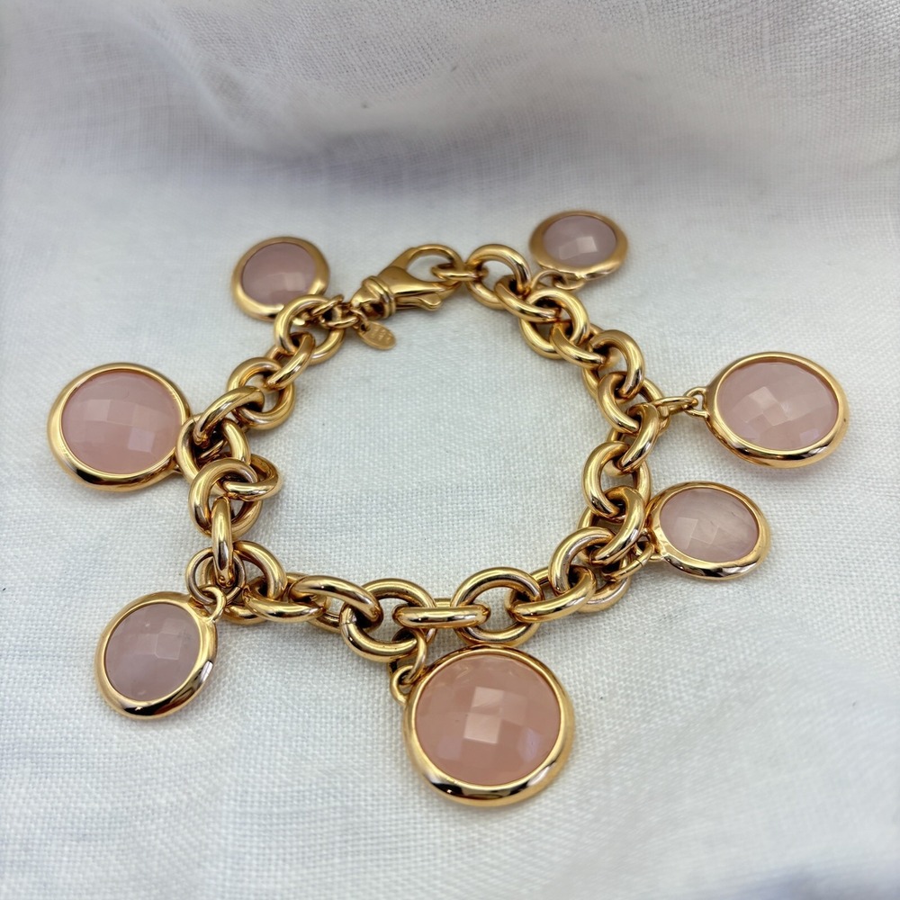 Vintage Honora Bronze Faceted Pink Rose Quartz Beaded Bracelet 8"